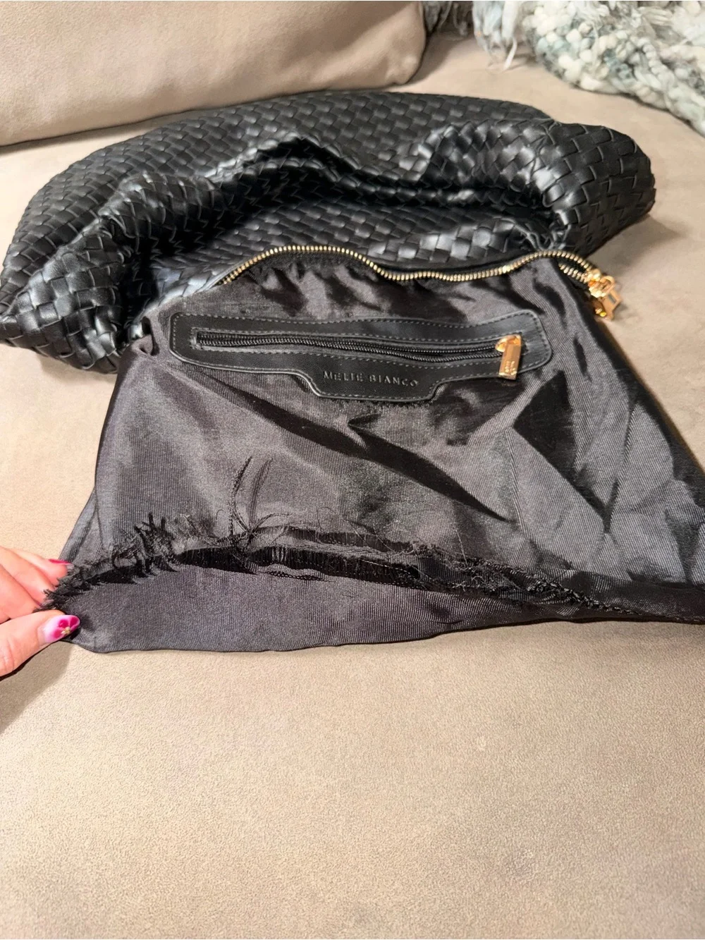 Melie Bianco Knotted Woven Vegan Leather Hobo Bag Large